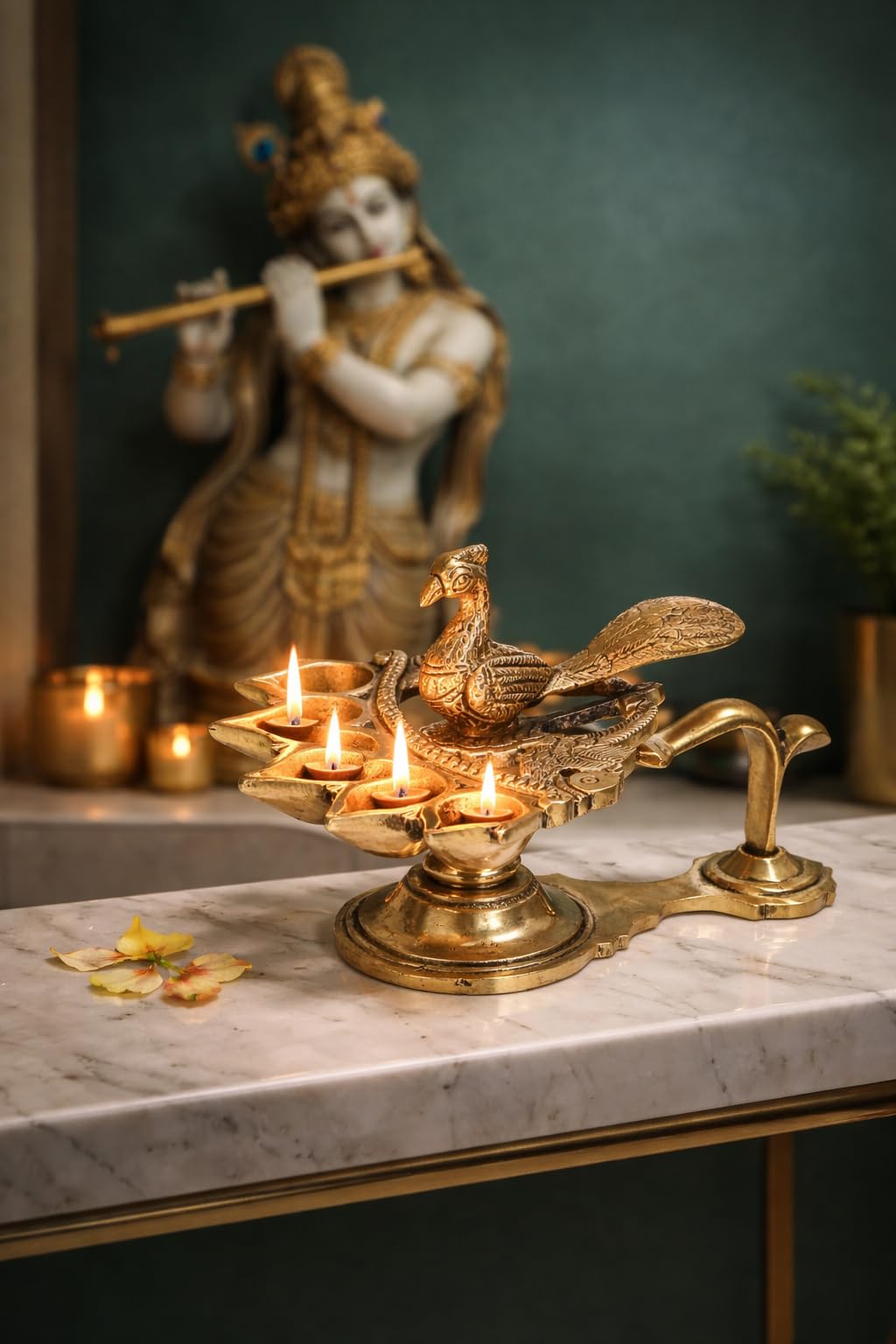 Amazon.com: ARTVARKO Peacock Aarti Diya with Handle Brass